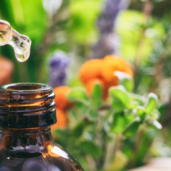 Variety of fresh herbs and a dropper